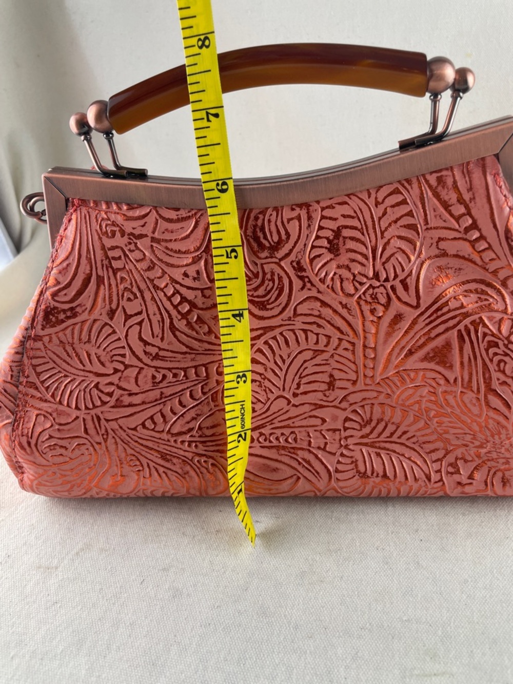 Patricia Nash Embossed Floral Leather Crossbody Bag in Coral - Picture 13 of 13